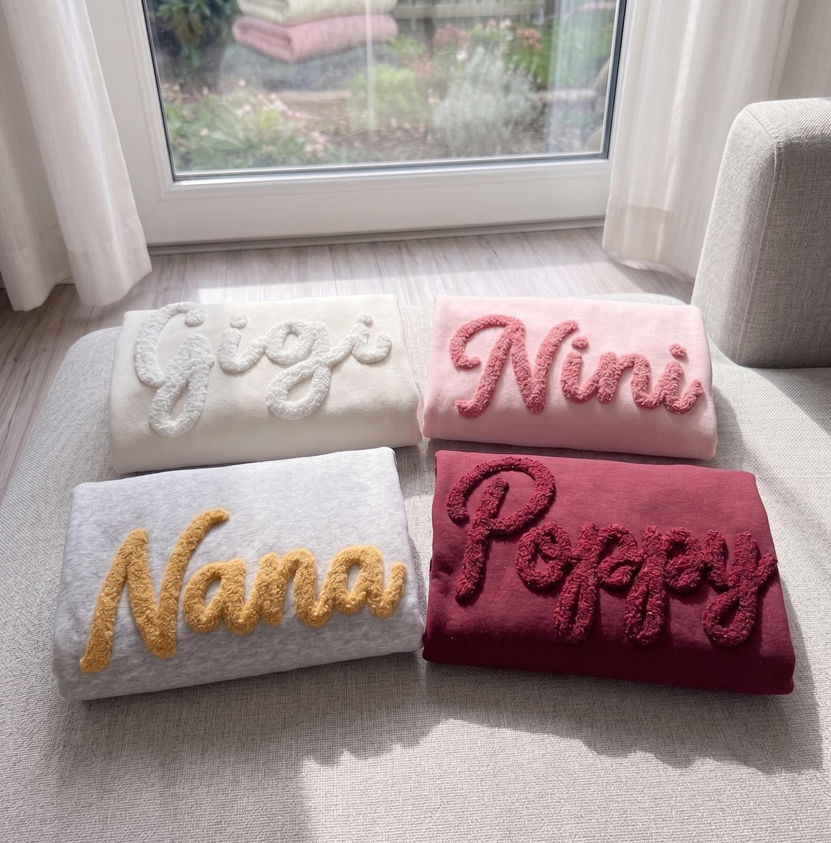 Custom Embroidered Chenille Yarn Grandma Sweatshirt, Cute Gigi Nana Nini Poppy Crewneck, Personalized Grandma Gift For Women Mom Mother