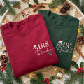 Personalized Mr And Mrs Santa Hat Christmas Sweatshirt, Custom Name Couple Crewneck