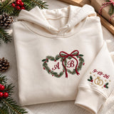 Custom Initial Interlocking Hearts Christmas Sweatshirt, Couple Bow Embroidered Crewneck