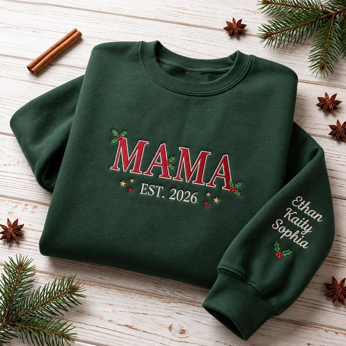 Personalized Family Name Est 2026 Christmas Sweatshirt, Holiday Embroidered Crewneck