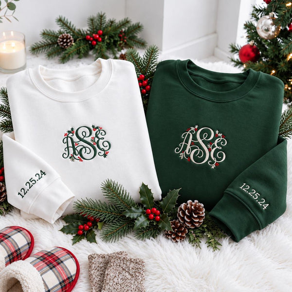 Personalized Monogram Letter Christmas Sweatshirt, Custom Date Merry Winter Crewneck