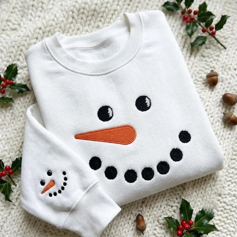 Personalized Snowman Face Christmas Sweatshirt, Custom Names Embroidered Crewneck