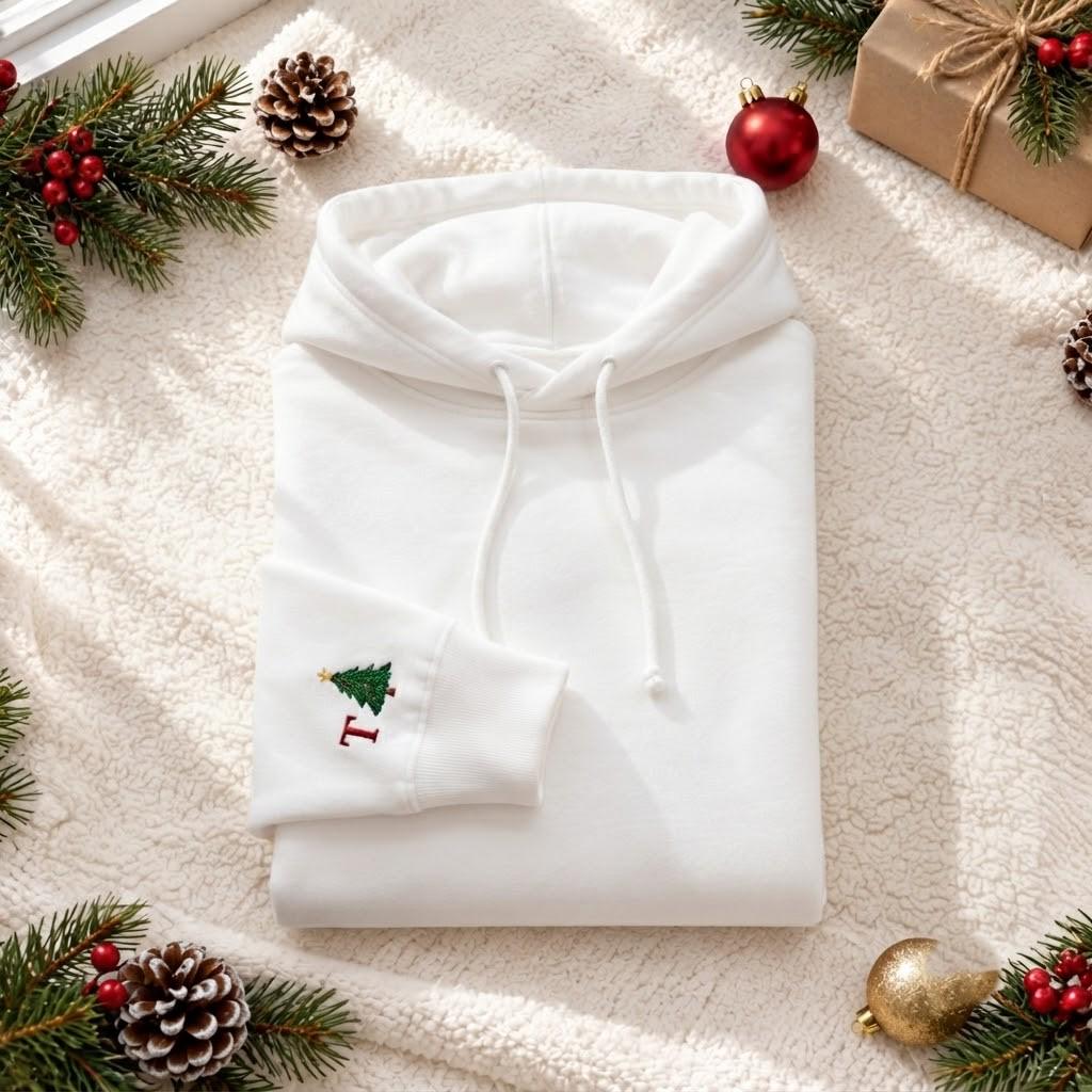 Personalized Couple Pine Tree Christmas Hoodie, Custom Initial Matching Sweatshirt