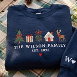 Custom Matching Family Christmas Sweatshirt, Embroidered Name & Initial on Sleeve