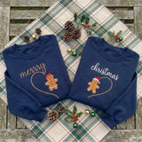 Embroidered Couple Gingerbread Christmas Sweatshirt, Matching Holiday Heart Crewneck