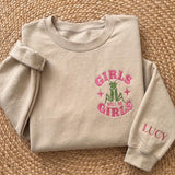 Custom Embroidered Praying Mantis Shirt, Cute Girls Will Be Girls Shirt, Funny Feminist Insect T-Shirt Gift For Bestie Friend