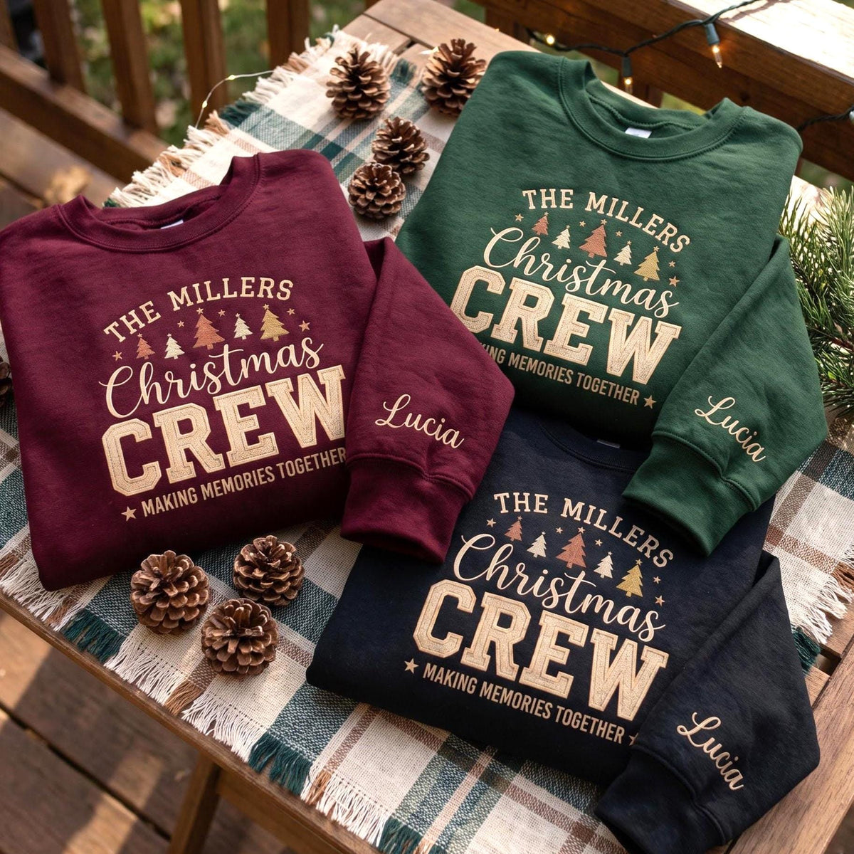 Personalized Christmas Crew Embroidered Sweatshirt, Matching Family Holiday Crewneck