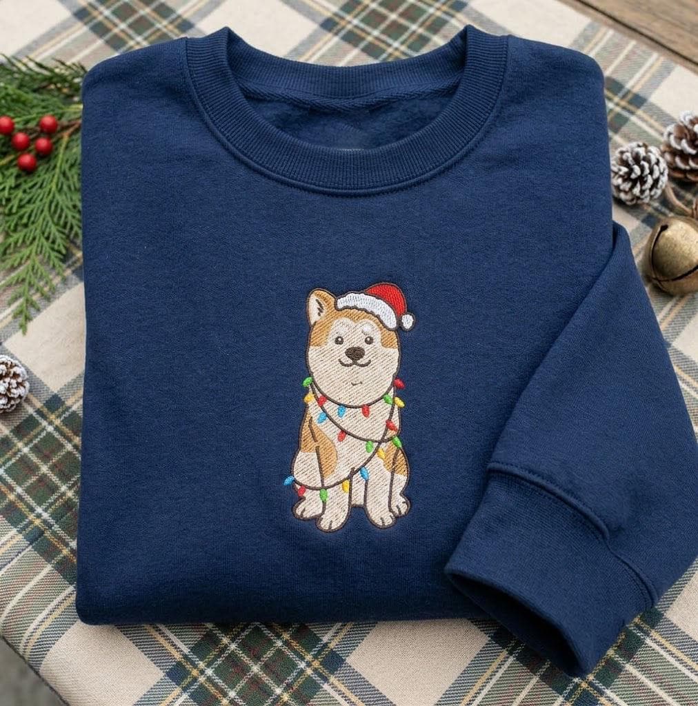 Custom Embroidered Christmas Dog Sweatshirt, Personalized Holiday Puppy Crewneck Gift