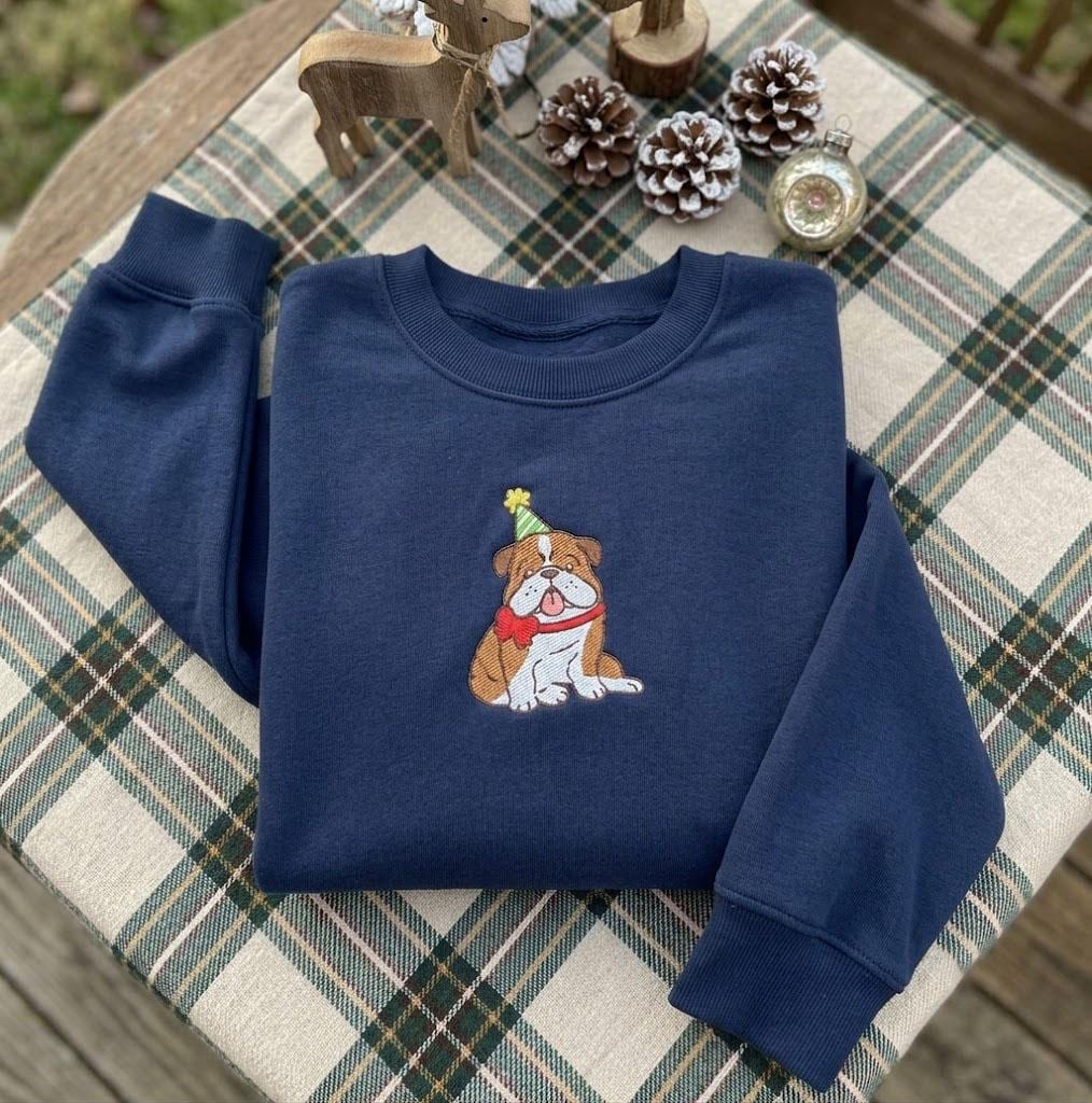 Custom Embroidered Christmas Dog Sweatshirt, Personalized Holiday Puppy Crewneck Gift