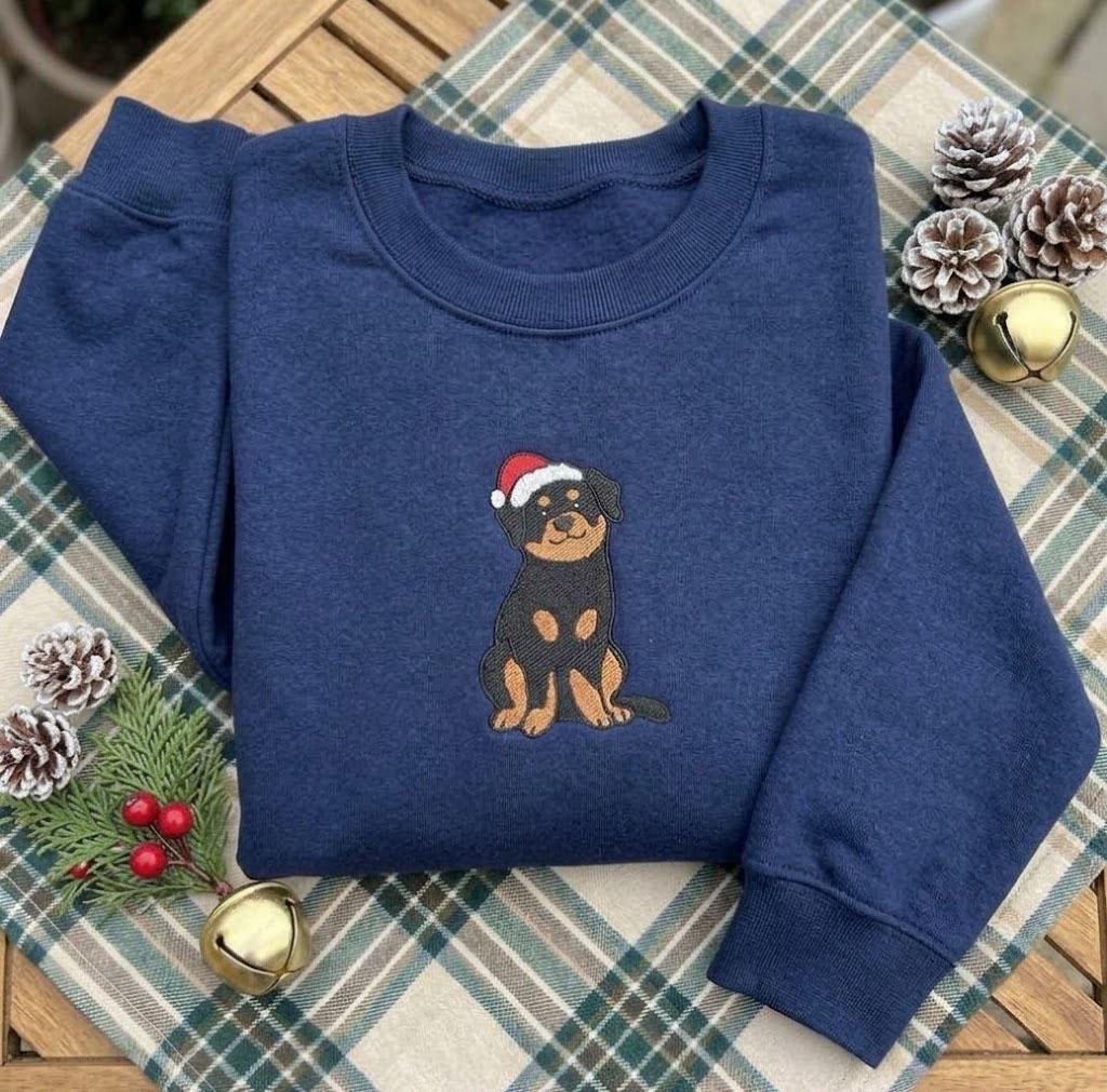 Custom Embroidered Christmas Dog Sweatshirt, Personalized Holiday Puppy Crewneck Gift