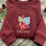 Embroidered Ho Ho Ho Christmas Sweatshirt, Custom Personalized Name Holiday Crewneck Gift