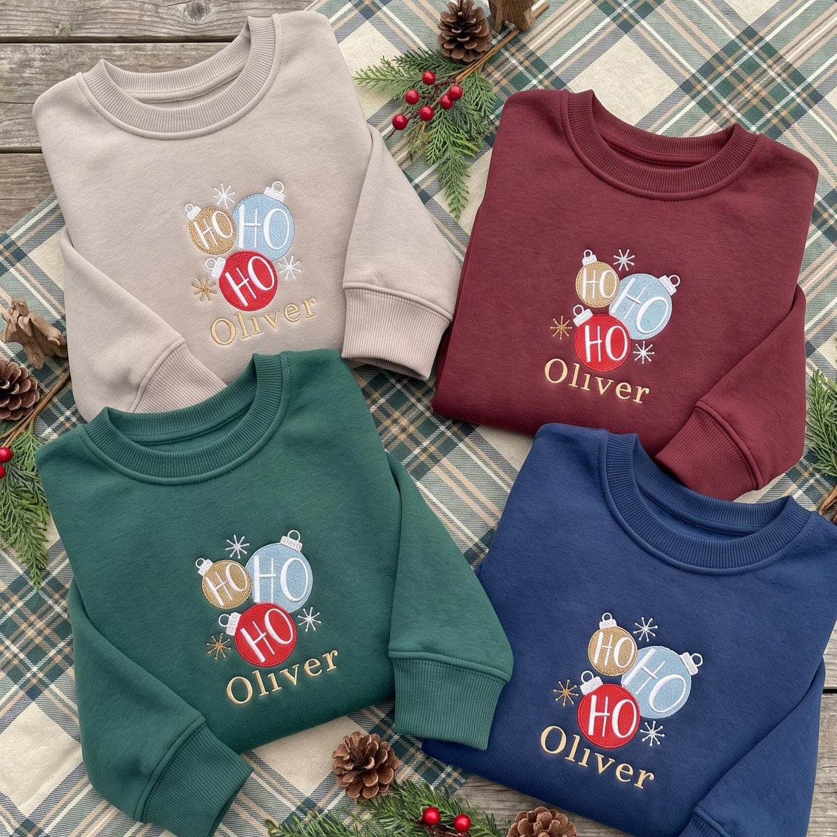 Embroidered Ho Ho Ho Christmas Sweatshirt, Custom Personalized Name Holiday Crewneck Gift