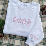 Custom Gingerbread Family Cookie Sweatshirt, Personalized Crewneck with Sleeve Embroidery