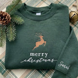 Personalized Reindeer Christmas Sweatshirt, Custom Name on Sleeve Holiday Crewneck