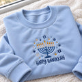 Happy Hanukkah Menorah Embroidered Sweatshirt, Jewish Star Of David Holiday Crewneck