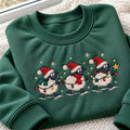 Christmas Sheep Lights Embroidered Sweatshirt, Cute Lamb Santa Hat Holiday Crewneck