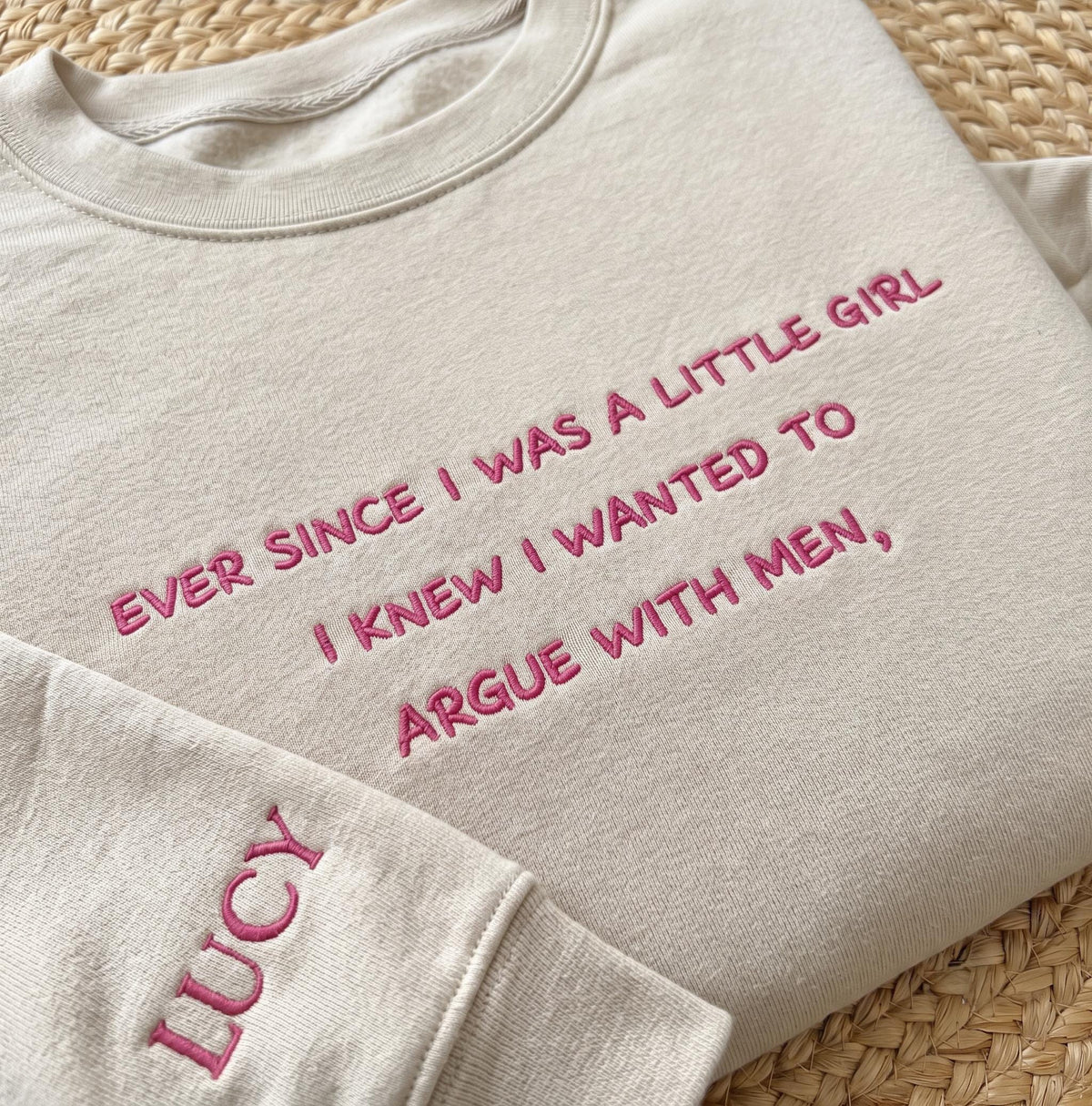 Embroidered Argue With Men Sweatshirt, Custom Name Sleeve Funny Feminist Jumper, Sarcastic Quote Shirt Gift