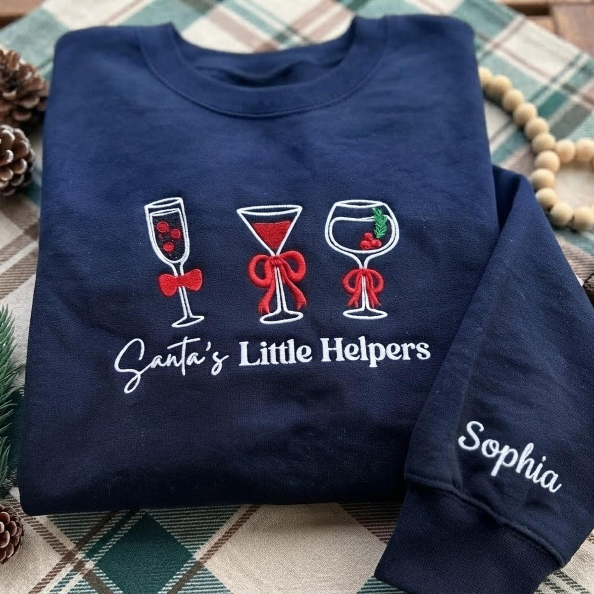 Personalized Embroidered Wine Glass Christmas Sweatshirt, Santa's Little Helpers Holiday Gift