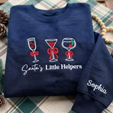 Personalized Embroidered Wine Glass Christmas Sweatshirt, Santa's Little Helpers Holiday Gift