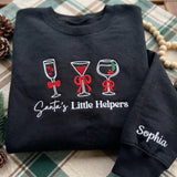 Personalized Embroidered Wine Glass Christmas Sweatshirt, Santa's Little Helpers Holiday Gift