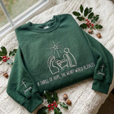 Nativity Scene Line Art Embroidered Sweatshirt, A Thrill Of Hope Custom Wrist Crewneck