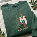 Christmas Tree And Cross Embroidered Sweatshirt, Christian Jesus Faith Holiday Crewneck