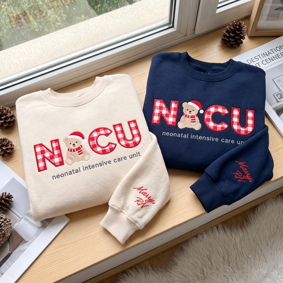 NICU Nurse Embroidered Christmas Sweatshirt Neonatal Intensive Care Teddy Bear Personalized Gift, Christmas Gift For New Nurse RN Nurse Gift