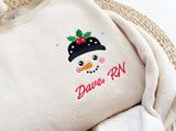 Nurse Snowman Embroidered Christmas Sweatshirt Personalized Name RN LD Holiday Crewneck Gift, Christmas Gift For New Nurse, RN Nurse Gift