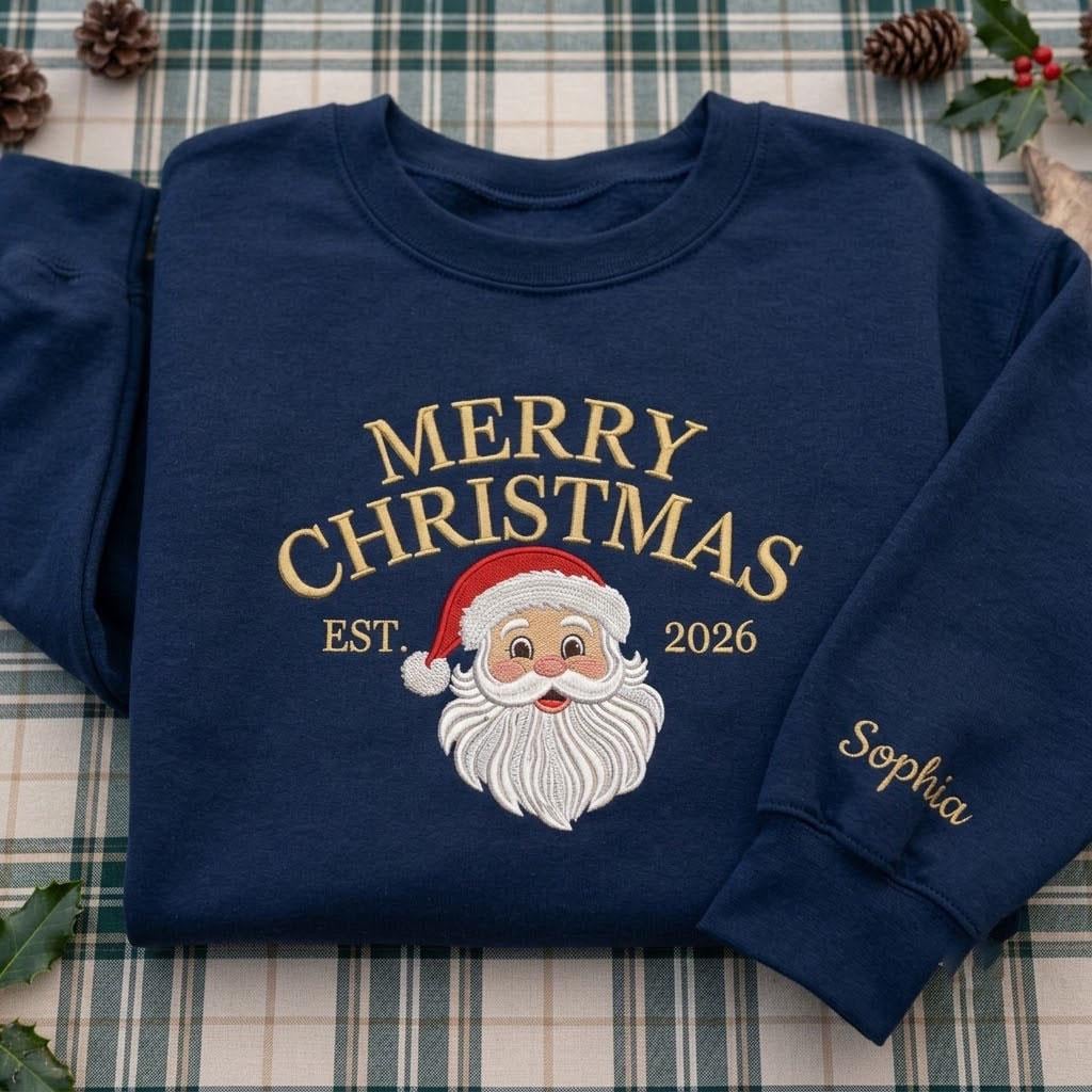Personalized Santa Claus Christmas Sweatshirt, Custom Family Holiday Crewneck Gift