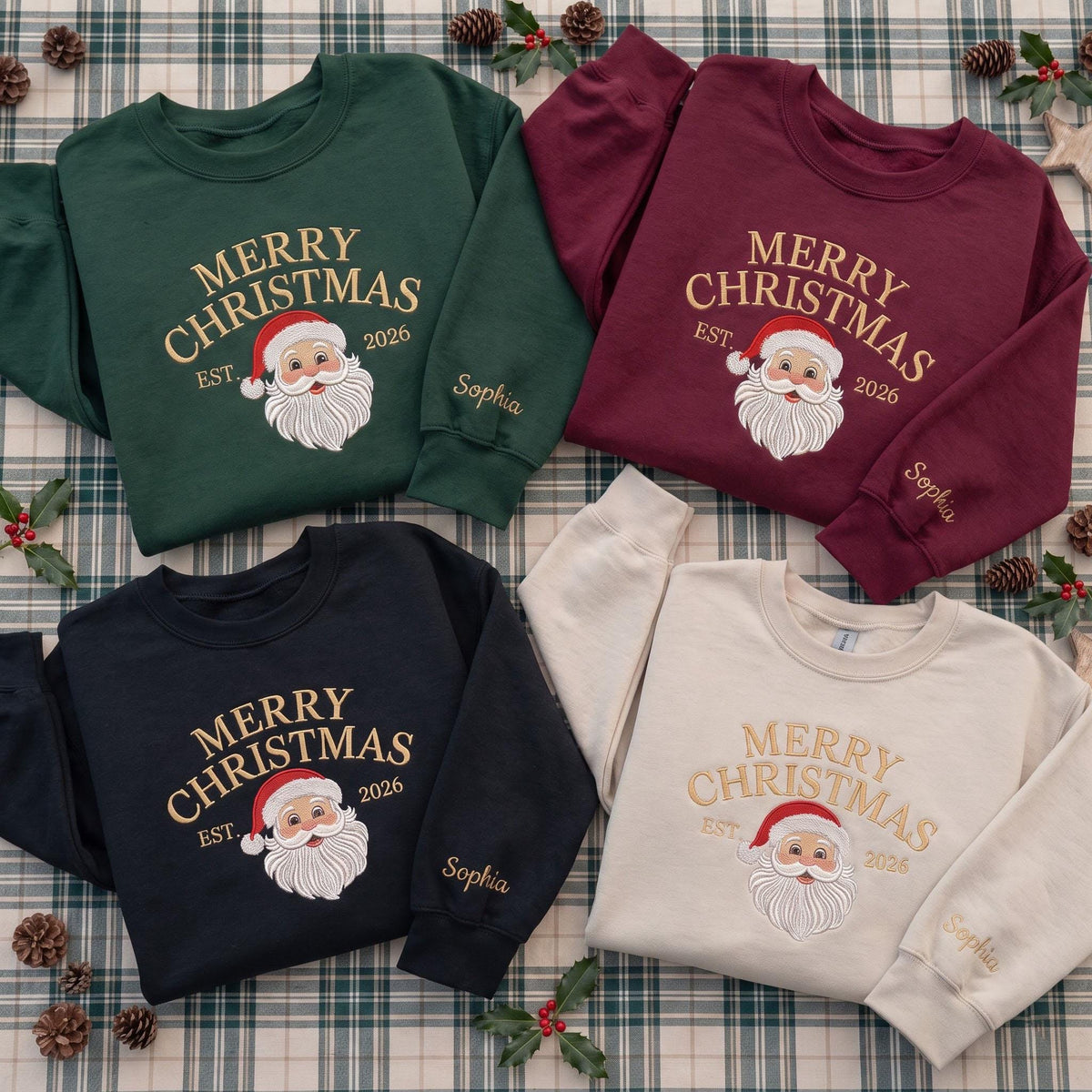 Personalized Santa Claus Christmas Sweatshirt, Custom Family Holiday Crewneck Gift