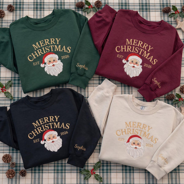 Personalized Santa Claus Christmas Sweatshirt, Custom Family Holiday Crewneck Gift