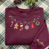 Embroidered Christmas Lights Garland Sweatshirt, Custom Holiday Ornaments Crewneck