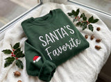 Santas Favorite Santa Hat Christmas Embroidered Sweatshirt, Custom Holiday Crewneck