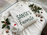 Santas Favorite Santa Hat Christmas Embroidered Sweatshirt, Custom Holiday Crewneck