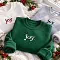 Minimalist Joy Word Christmas Embroidered Sweatshirt, Simple Cute Festive Crewneck