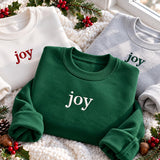 Minimalist Joy Word Christmas Embroidered Sweatshirt, Simple Cute Festive Crewneck
