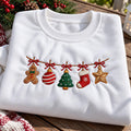 Christmas Garland Bow Embroidered Sweatshirt, Gingerbread Tree Stocking Holiday Crewneck