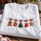 Christmas Garland Bow Embroidered Sweatshirt, Gingerbread Tree Stocking Holiday Crewneck