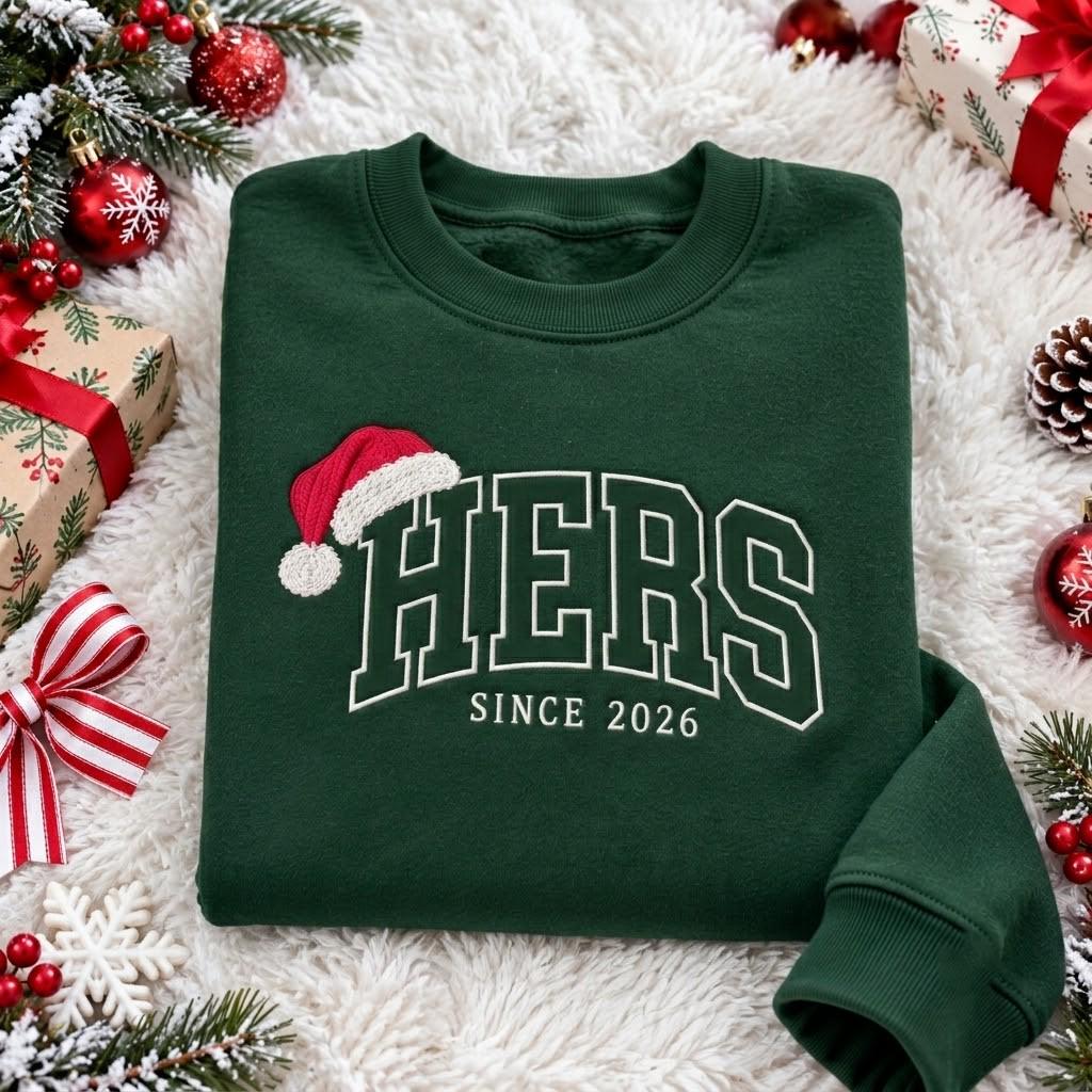 His Hers Since Year Christmas Embroidered Sweatshirt, Custom Couple Matching Crewneck