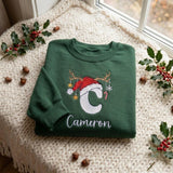 Christmas Reindeer Monogram Embroidered Sweatshirt, Custom Initial Holiday Crewneck