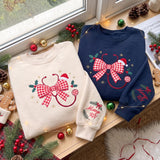 Embroidered Christmas Stethoscope Bow Sweatshirt, Custom Name Sleeve Gingham Nurse Shirt, RN Xmas Gift, Healthcare Worker Holiday Crewneck