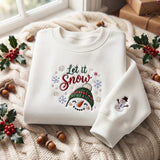 Let It Snow Green Hat Snowman Christmas Sweatshirt, Festive Winter Embroidered Crewneck