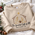 The Greatest Gift Matthew 1 21 Embroidered Sweatshirt, Nativity Bible Verse Crewneck