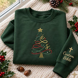 Jesus Christmas Tree Embroidered Sweatshirt, Religious Christian Family Holiday Crewneck