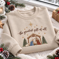The Greatest Gift Christmas Embroidered Sweatshirt, Nativity Stable Family Faith Crewneck