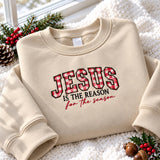 Jesus Is The Reason Embroidered Sweatshirt, Custom Applique Gingham Christian Crewneck