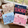 Embroidered Christmas Teacher Sweatshirt, Custom Gingham Santa Hat Grade Teacher Shirt, Pre-K 1st 2nd 3rd Grade Teacher Xmas Gift Crewneck