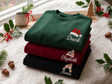Custom Name Santa Hat Christmas Sweatshirt, Personalized Family Matching Xmas Crewneck
