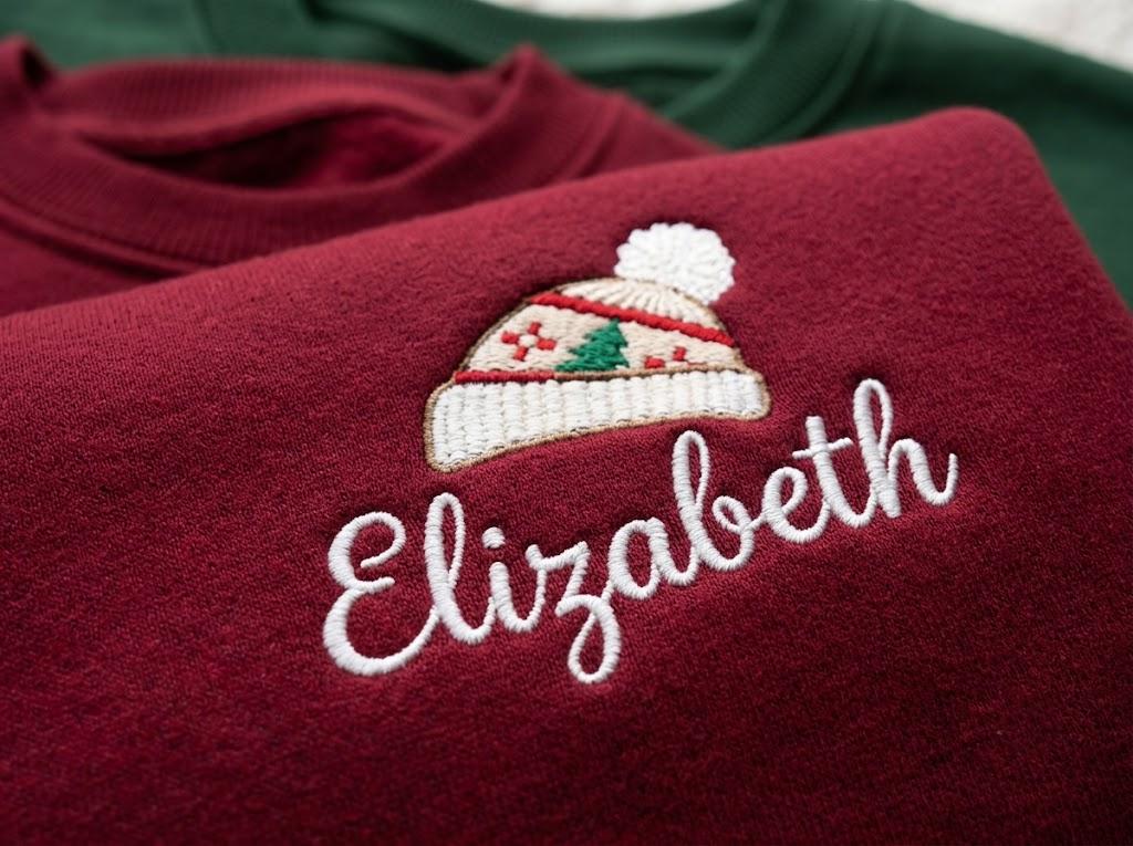 Custom Name Santa Hat Christmas Sweatshirt, Personalized Family Matching Xmas Crewneck