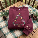 Embroidered Christian Tree Christmas Sweatshirt, Adore Him Custom Sleeve Crewneck